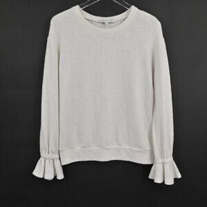 NWOT Anthropologie Sweater Eri Ali Sasha Hacci Top Cream SOFT Ruffle Cozy Size S